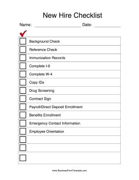 the new hire checklist is shown in red