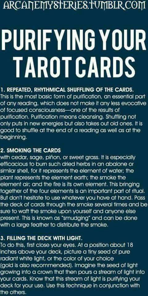 an advertisement for the card game purifying your tarot cards, with instructions on how to use it