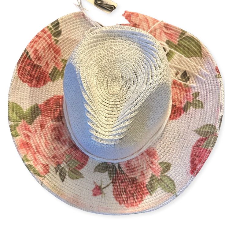 New. -Moldable Wired Brim Crushable Silhouette -Adjustable Inner Drawstring -Head Size: Os (About 57cm-58cm) 100% Paper Straw Adjustable Fedora Panama Hat For Garden Party, Summer Beach Hats With Floral Print, Vacation Floral Print Brimmed Hat, Adjustable Floral Print Hats For The Beach, Spring Beach Hats With Floral Print, Casual Flat Brim Sun Hat For Garden Party, Spring Beach Sun Hat With Floral Print, Wide Brim Floral Print Hat For Beach, Adjustable Floral Beach Hat