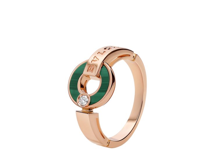 BVLGARI BVLGARI Openwork 18 Kt Rose Gold Ring Set With Malachite Elements And A Round Brilliant-cut Diamond Rings Bvlgari, Bvlgari Fragrance, Bvlgari Rose, Bvlgari Ring, Rose Gold Ring Set, Gold Bracelets, Gold Ring Sets, Green Rose, Favorite Rings