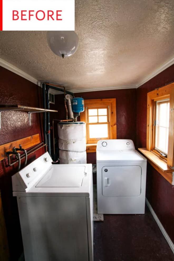 a washer and dryer sitting in a room next to each other with the words before written on it