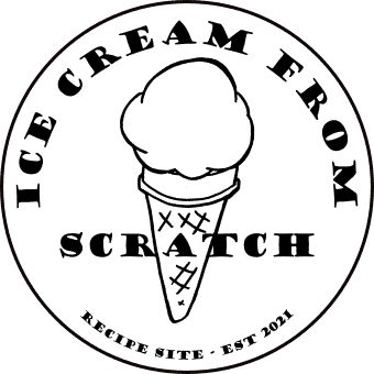 an ice cream shop logo with the words, ice cream factory scratch on it's side