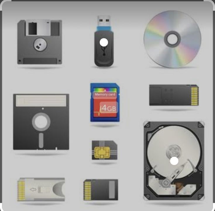 various types of electronic devices are shown in this image, including hard drive, memory card and flash drive