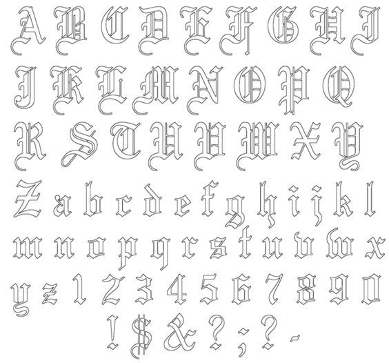 an old english alphabet with the letters and numbers in different styles, all handwritten