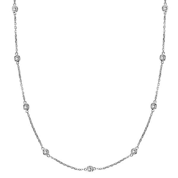 Diamond Station Necklace Bezel-Set in 14k White Gold (0.50 ctw) Allurez Jewelry, Diamonds By The Yard, Bezel Set Necklace, Pendant Designs, Diamond Chain Necklace, White Gold Necklace, White Gold Chains, Necklace Diamond, Classic Necklace