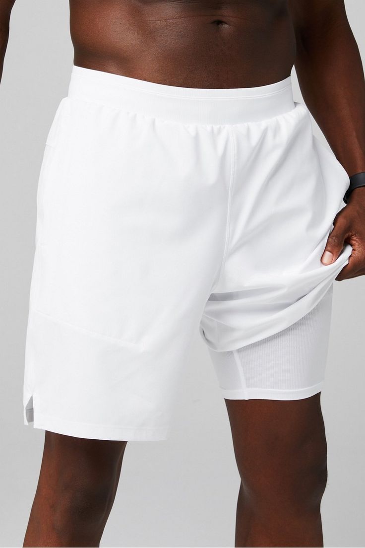 The Fundamental Short II Lined 7in FL2 white male Activewear >> Mens >> Bottom >> Shorts >> Lined Shorts regular 4-Way Stretch/Anti-Static/Anti-Stink/External Pockets/Hidden Pockets/Lined/No-Roll Waistband/Sweat Wicking/UPF 50 White Athletic Shorts With Pockets, White Breathable Short Length Bottoms, Stretch Breathable White Shorts, Breathable Stretch White Shorts, White Short Leg Activewear For Summer, White Short Leg Summer Activewear, White Activewear With Pockets And Short Length, White Summer Activewear With Pockets, White Short Length Activewear With Pockets