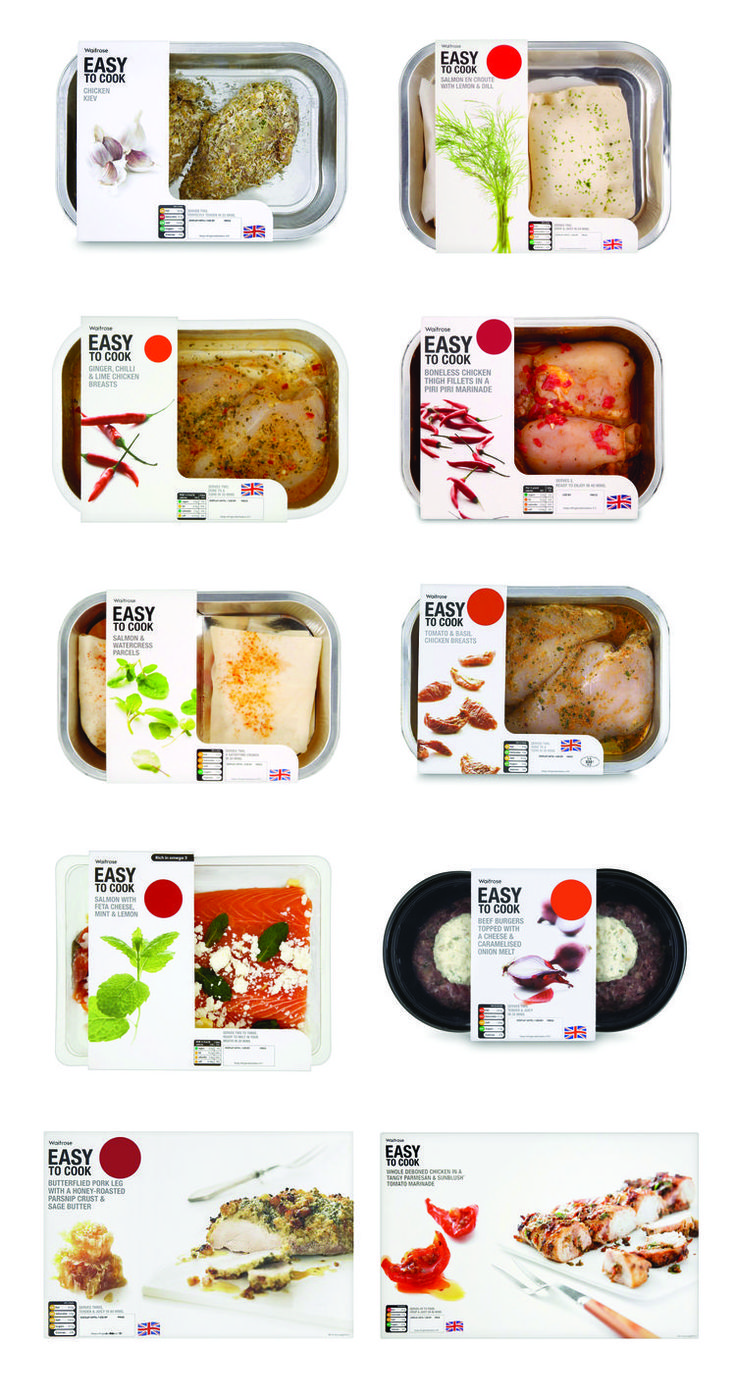 an assortment of food items displayed in the same package as shown on each side, including meats and vegetables