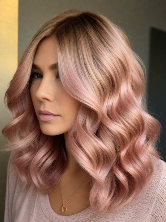 30 Hair Color Ideas For 40-Year-Old Moms Chic Hair Color, Smudge Root, Rose Gold Hair Blonde, Rose Hair Color, 30 Hair Color, Pastel Highlights, Peach Hair, Chic Hair, Semi Permanent Hair Color