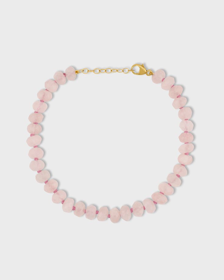 Tranquil rose quartz bracelet hand knotted and set in 14 karat gold. Rose Quartz 14 Karat Gold 6 to 7 inches Handmade in NYC Rose Quartz Bracelet, Rose Quartz Gemstone, Rose Quartz Crystal, Quartz Bracelet, Crystal Bracelet, Gemstone Bracelet, Crystal Bracelets, Pave Diamonds, Gold Rose