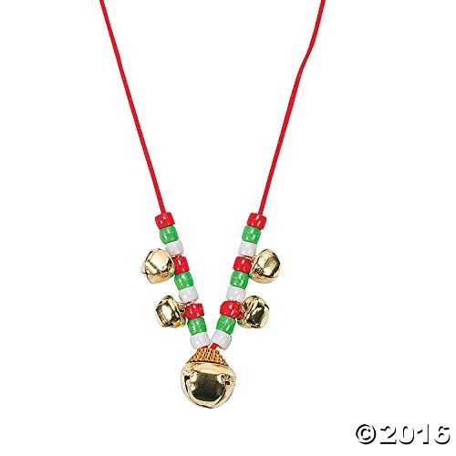 a necklace with bells and beads hanging from it's side on a red string