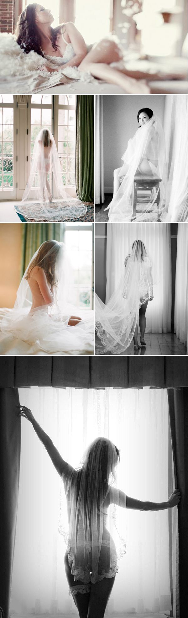 black and white photo collage with woman in wedding dress