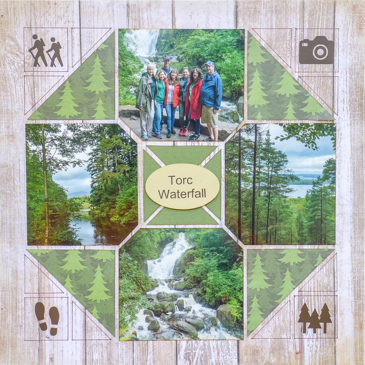 a collage of photos with trees, water and people in the background that says torc waterfall