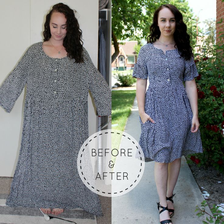 before and after photos of a woman's dress from the waist up to the waist down