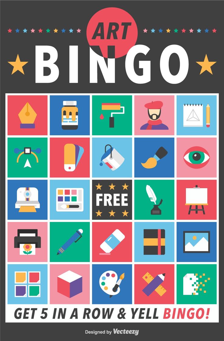 the cover of art in bingo get 5 in a row and yell bingo