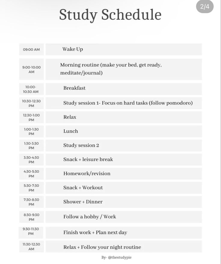 the study schedule for students is shown in this screenshote, which shows what they are