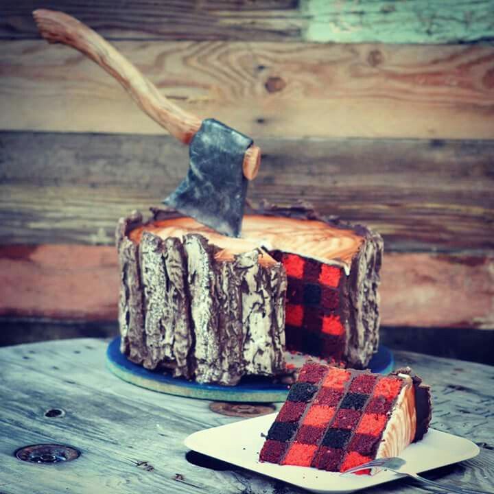 Tree Trunk Cake, Plaid Cake, Lumberjack Cake, Gateaux Cake, Fall Cakes, A Piece Of Cake, Piece Of Cake, Cupcake Cake, A Log