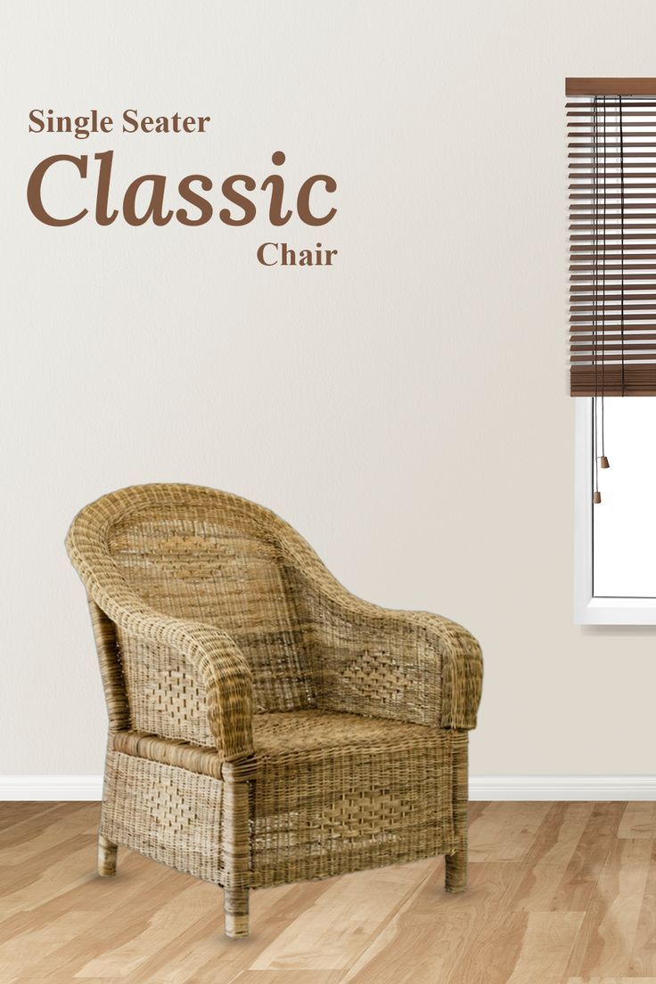 a chair sitting in front of a window with the words single seat classic on it