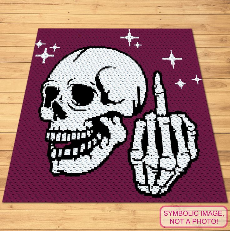 Add a touch of audacity to your crochet projects with our Corner-To-Corner (C2C) Pattern. This design boldly presents the middle finger symbol, making it a cheeky gift or home decor piece. Our easy-to-follow pattern is great for those who love to express themselves uniquely. Get ready to crochet outside the lines! Crochet Skull, C2C Crochet Blanket is a Graph Pattern with Written Instructions, PDF Digital Files. This is a C2C blanket pattern ONLY! If you are looking for a Tapestry (SC) Pattern ONLY, you can find it here: https://prettythingsbykatja.etsy.com/listing/1706016905 And a Bundle with both, here: https://prettythingsbykatja.etsy.com/listing/1691831354 If you don't like the colors of the crochet blanket or cushion, you can change it to match your room or use your favorite colors. A Skeleton Crochet Blanket, C2c Skull Pattern Free, Easy Graphgan Patterns Free, Queen Crochet Blanket, Chunky C2c Crochet Blanket, C2c Crochet Blankets, Crochet Graph Blanket, Skull Blanket Crochet Pattern, Funny Tapestry Crochet