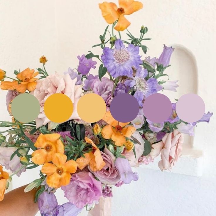 Garden Wedding Colour Schemes, Floral Color Pallete, Spring Floral Color Palette, Spring Flower Color Palette, Garden Party Color Palette, Birthday Color Palette, Vibrant Wedding Colors, Flower Color Palette, Floral Color Palette