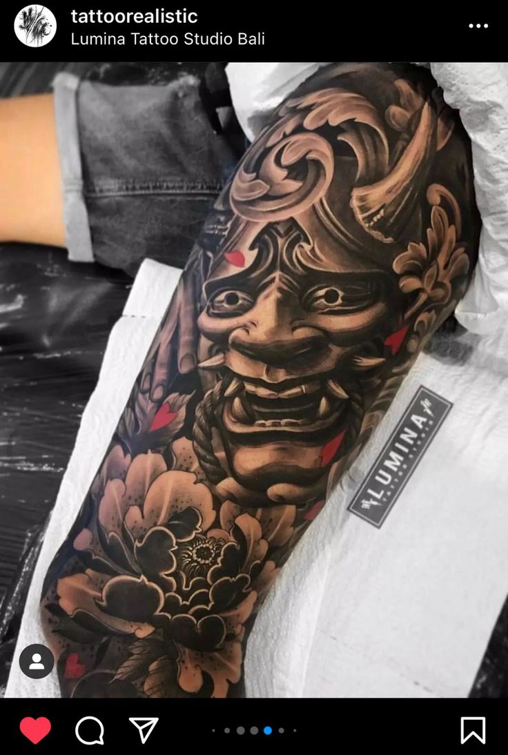 Hannya Mask Sleeve, Inner Bicep Tattoo Men, Hannya Maske Tattoo, Legs Tattoos, Japanese Forearm Tattoo, Hannya Maske, Japanese Mask Tattoo, Forearm Cover Up Tattoos, Tattoos Ideas For Women