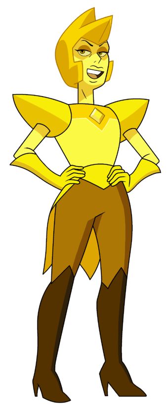 a cartoon character with yellow hair and brown pants