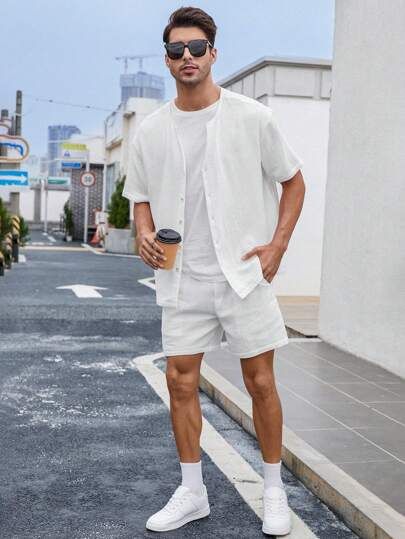 All White Mens Outfit Summer, Men In White Outfits, Mens White Shorts Outfit, White Outfits Men Casual, All White Outfit Men Street Styles, White Summer Outfits Men, Men’s White Outfit, All White Outfit Men Casual, Mens White Outfit