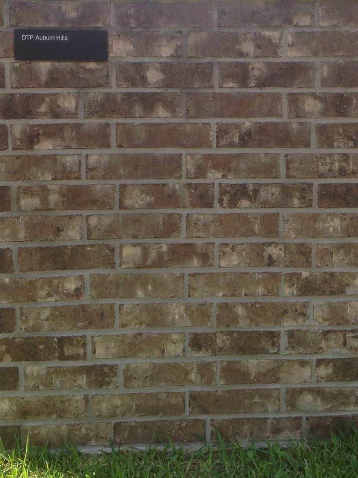 a red fire hydrant in front of a brick wall with a sign on it