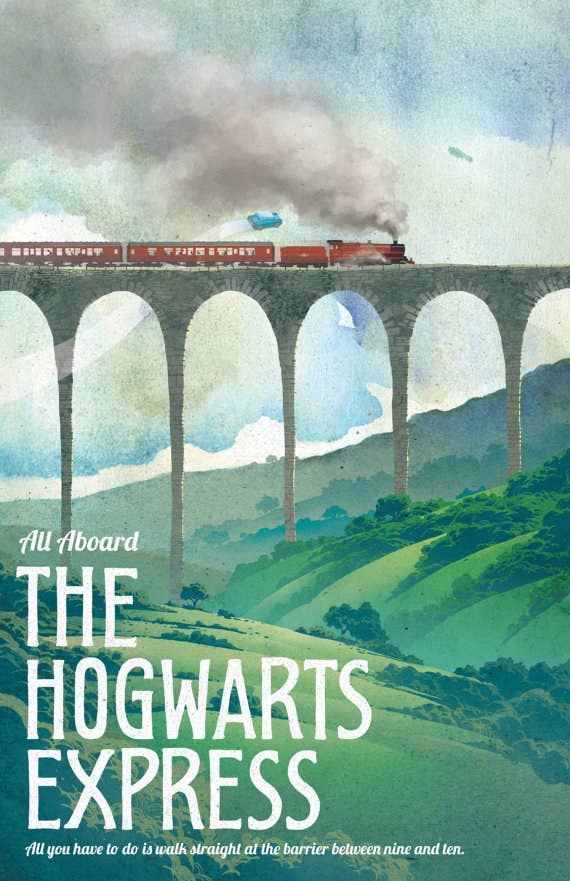 the hogwart's express book cover with an image of a train going over a bridge