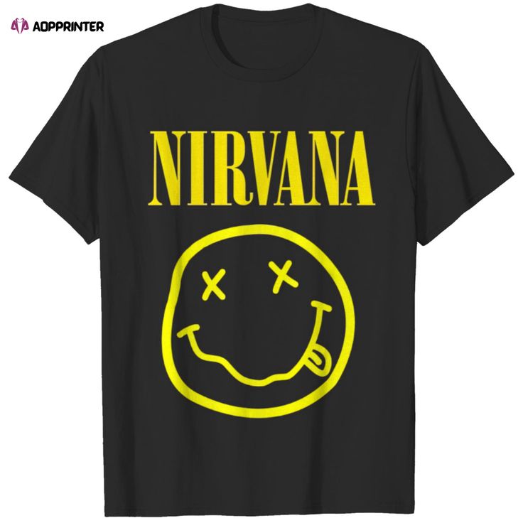 nirvana smiley face with the words nirvana on it's chest t - shirt for men