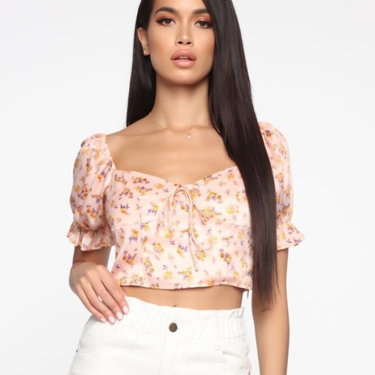 Fashion Nova Pull Me In Floral Crop Top - Peach Nwt Women’s L Please See Images For Measurements And Condition Short Sleeve Off Shoulder Elastic Sleeve Detail Crop Side Zipper Non Stretch Disclaimer: Print Placement Mary Vary Self: 100% Polyester Lining: 100% Rayon B15 Feminine Floral Print Short Sleeve Crop Top, Feminine Short Sleeve Floral Print Crop Top, Fitted Peach Crop Top For Summer, Feminine Peach Top For Spring, Feminine Peach Tops For Spring, Feminine Spring Vacation Crop Top, Feminine Spring Crop Top For Vacation, Feminine Crop Top With Short Sleeves For Vacation, Feminine Beige Crop Top For Spring