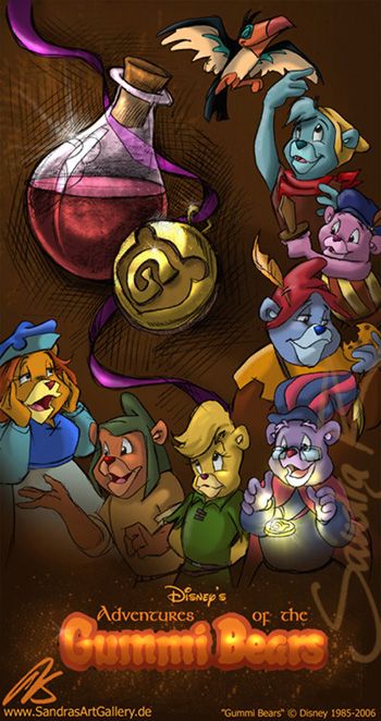 the poster for disney's adventures of the gummi bear