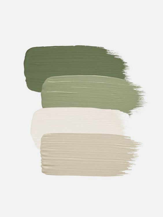 three different shades of green and white paint on a white background, each with one color in the same swatch