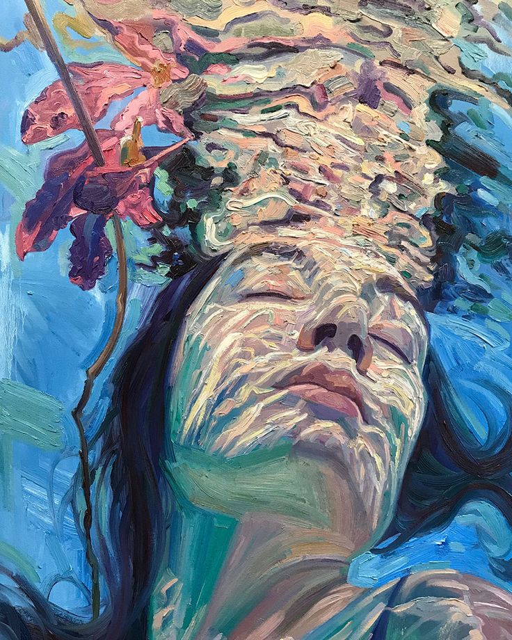 a painting of a woman with flowers in her hair under the water's surface