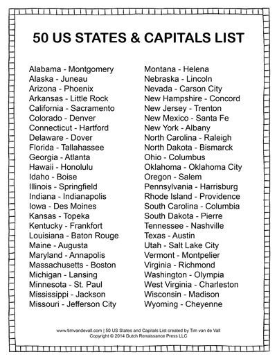 the 50 us states and capital list