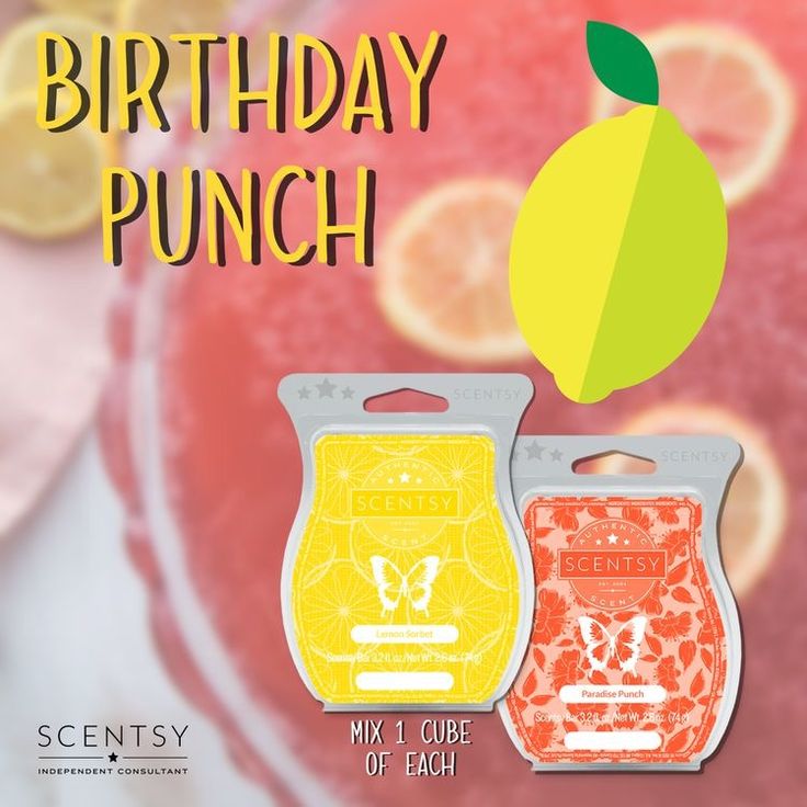 an image of birthday punch with lemons and oranges in the background on a card