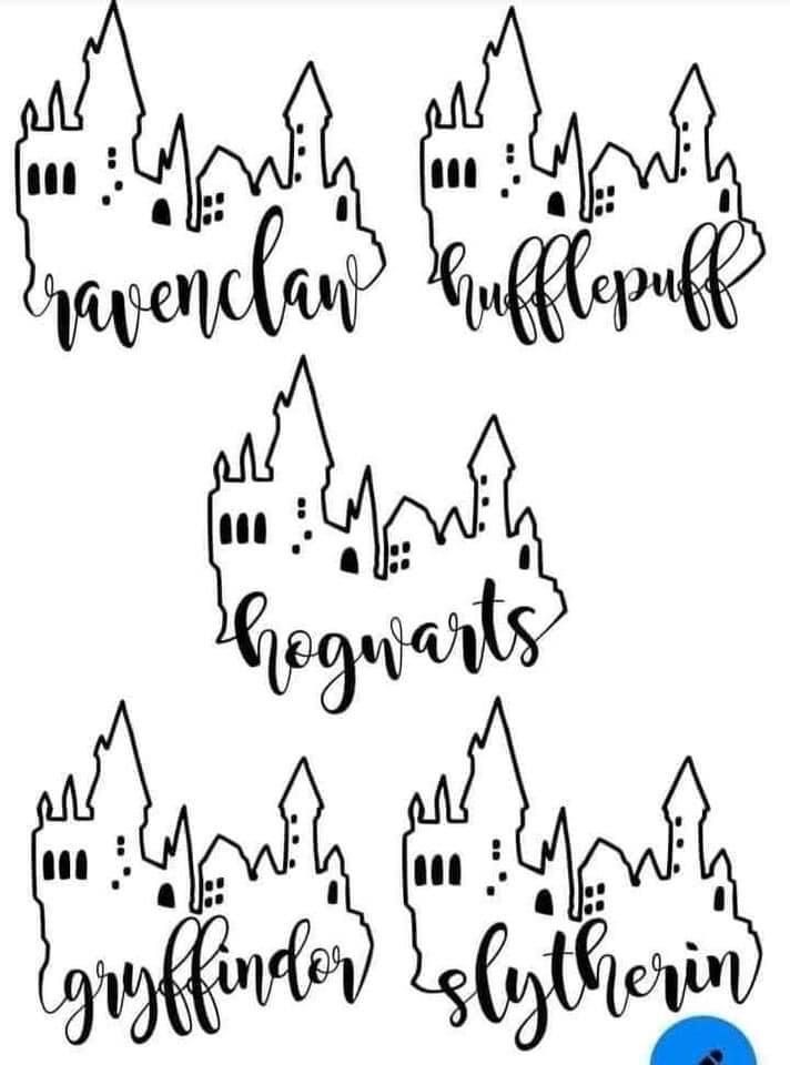 the castle silhouettes are drawn in black ink and have different font styles for each one