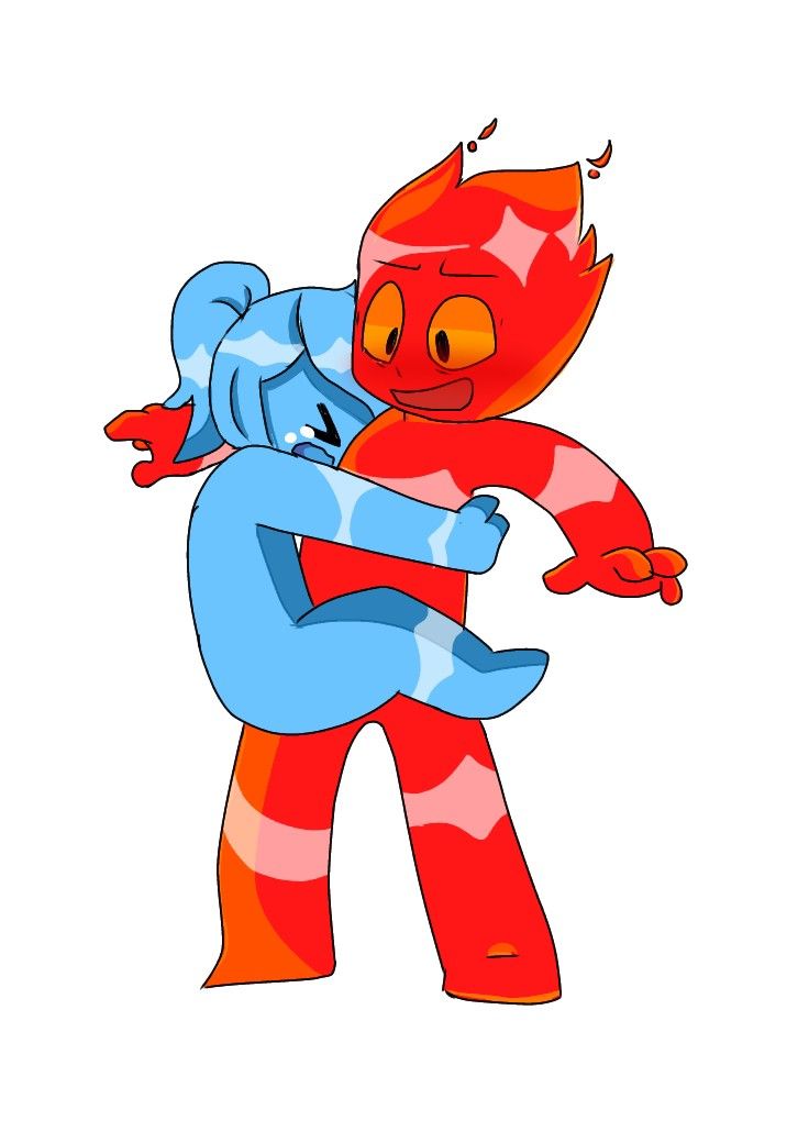 an orange and blue cartoon character hugging another person with their arms around each other's shoulders