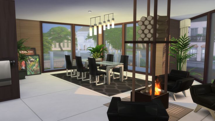 Sims 4 base game living room Sims 4 Base Game Dining Room, Sims 4 Modern Dining Room, Sims 4 Base Game Living Room, Sims Dining Room Ideas, Sims 4 Dining Room, Game Living Room, No Cc Sims, Sims 4 Base Game, Living Room Sims 4