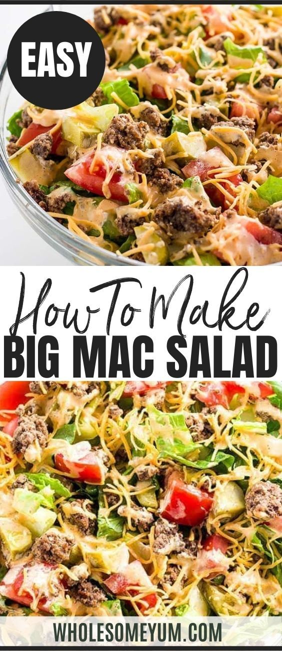 Big Mac Salad - Cheeseburger Salad Recipe (Low Carb, Gluten-Free) Low Carb Big Mac Salad, Big Mac Salad Recipe, Low Carb Big Mac, Cheeseburger Salad Recipe, Mac Salad Recipe, Cheeseburger Salad, Keto Cheeseburger, Salad Recipes Low Carb, Big Mac Salad