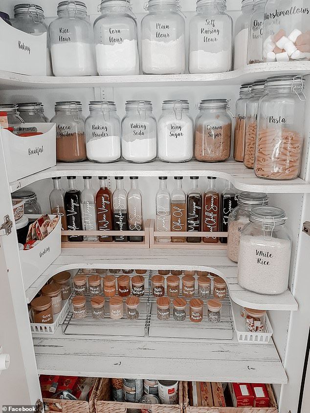 an organized pantry with jars and containers