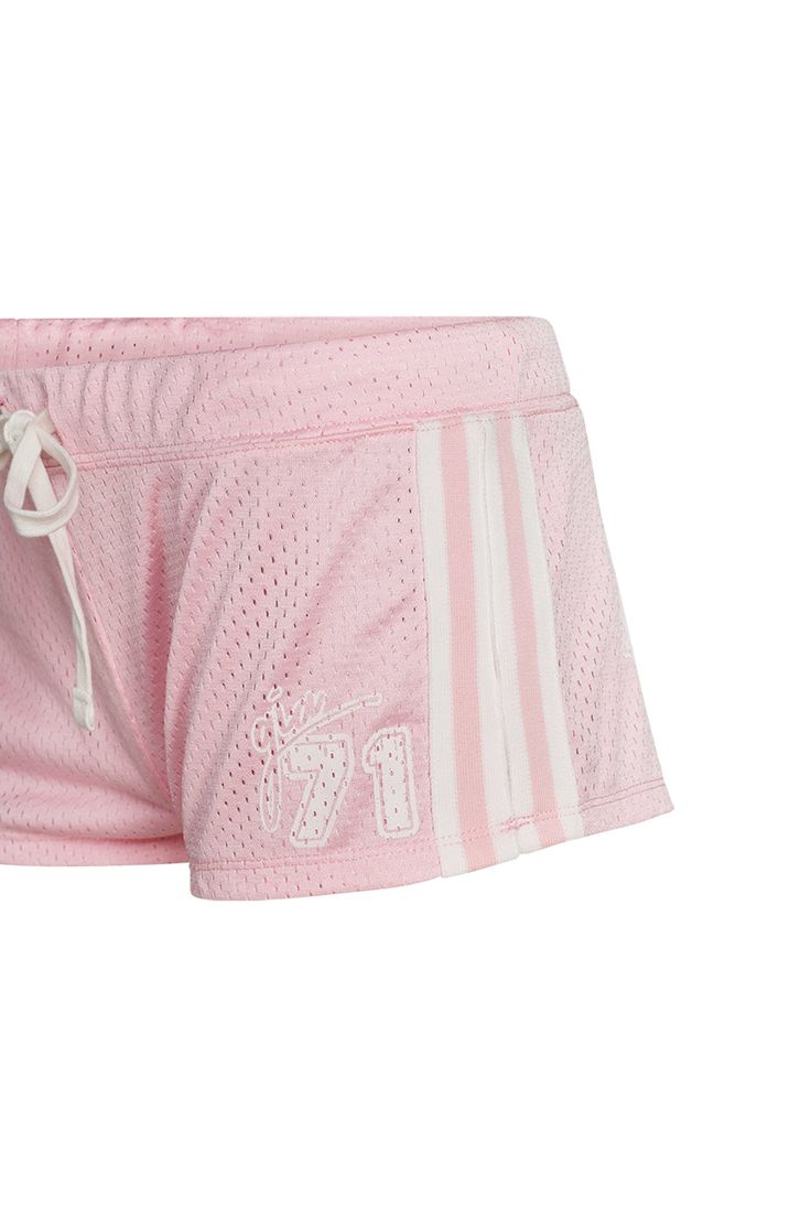 Mini booty shorts in a sport mesh fabrication Pink shorts with a low-rise waist and bodycon fit Functional white drawstring tie at centre-front Featuring a contrast white side seam taping on both sides Custom 'GIA' placement print on wearer's left leg hem Unlined - This fabric is not sheer Pull-on construction - Slip into with ease Recommended Underwear: Due to the low-mid rise, we recommend wearing this garment with a seamless low-mid brief Please note: Placement print is a unique design and co Placement Print, I Am Gia, Elle Magazine, Dolce E Gabbana, Really Cute Outfits, Cute Simple Outfits, Pink Shorts, Looks Style, Dream Clothes