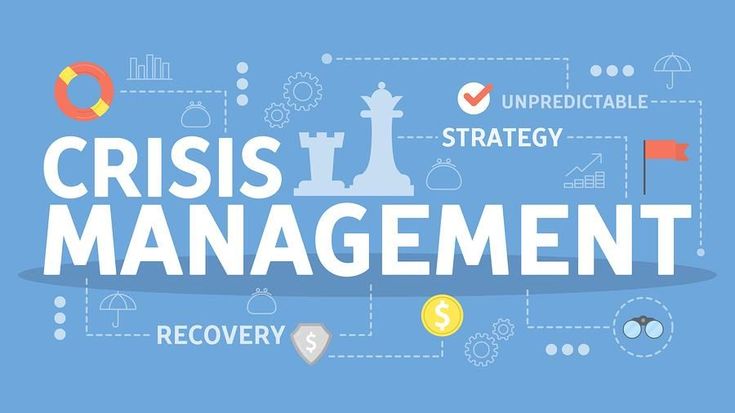 the words crisis management surrounded by icons and other things on a blue background