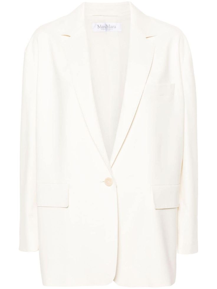 cream white stretch-cotton tonal stitching notched lapels drop shoulder long sleeves faux-buttoned cuffs chest welt pocket two front flap pockets central rear vent full lining front button fastening Blazer White, Yoko London, City Dress, Chanel 2, Oversized Blazer, Summer Beach Wear, White Blazer, Ballet Flat Shoes, Ski Wear