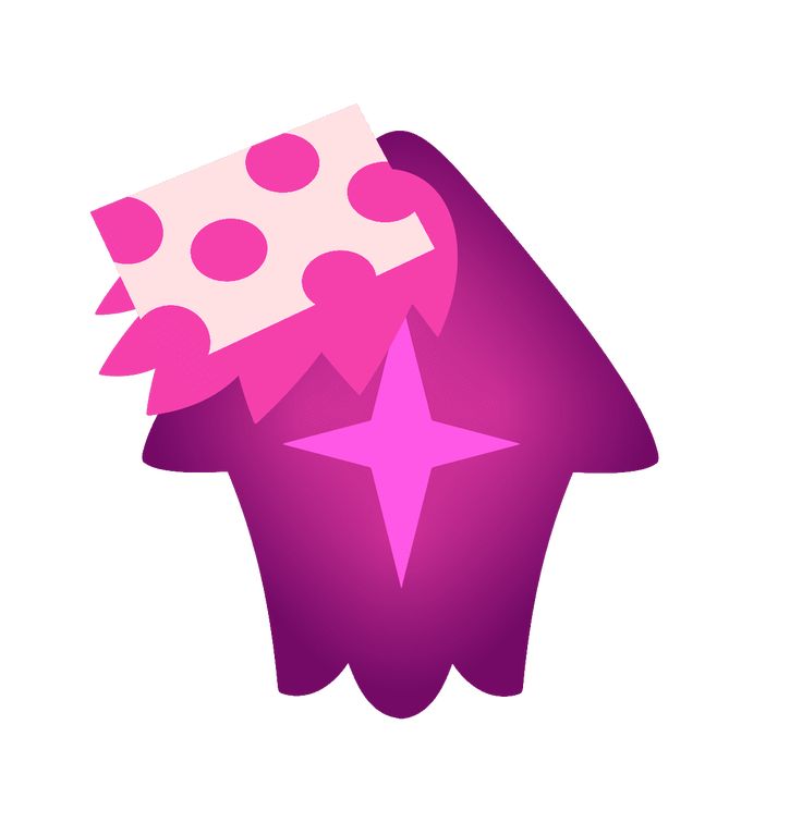 a pink hat with polka dots on it and a star at the top, in front of a white background