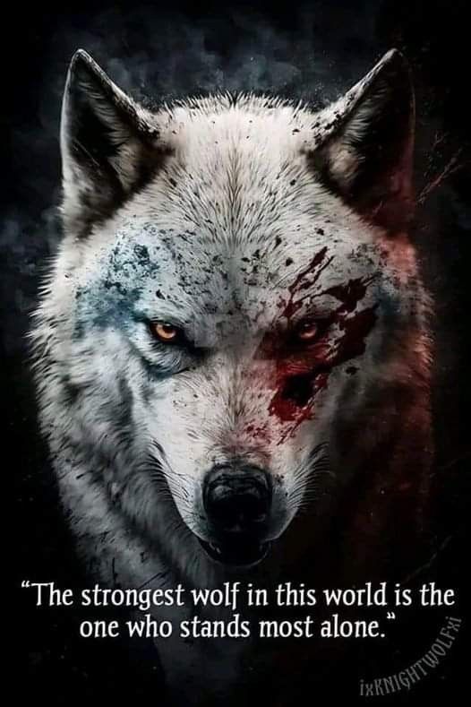 a wolf with blood on it's face and quote