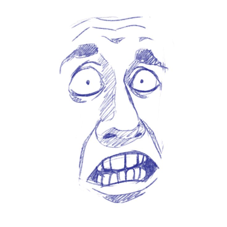 a drawing of a man's face with his mouth open and eyes wide open