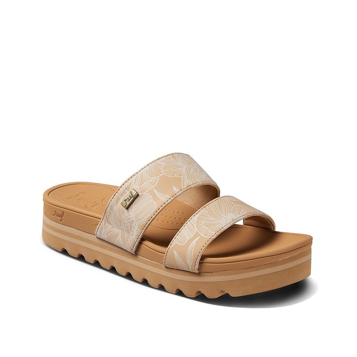 Reef-Banded Horizon Slide Sandal Upgrade your casual warm weather footwear with the Banded Horizon slide sandals from Reef. Featuring a platform design, strappy details, and a gold upper, these classic kicks will add a touch of glam to your ensemble. Light Brown, Slide Sandals, Warm Weather, Sandals, Band