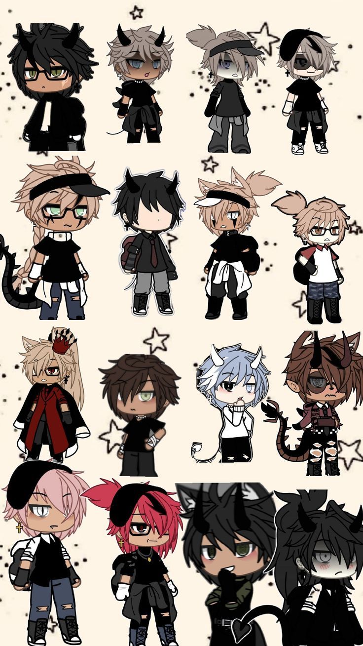 an image of many different anime characters in black and white outfits, all with cats on their heads