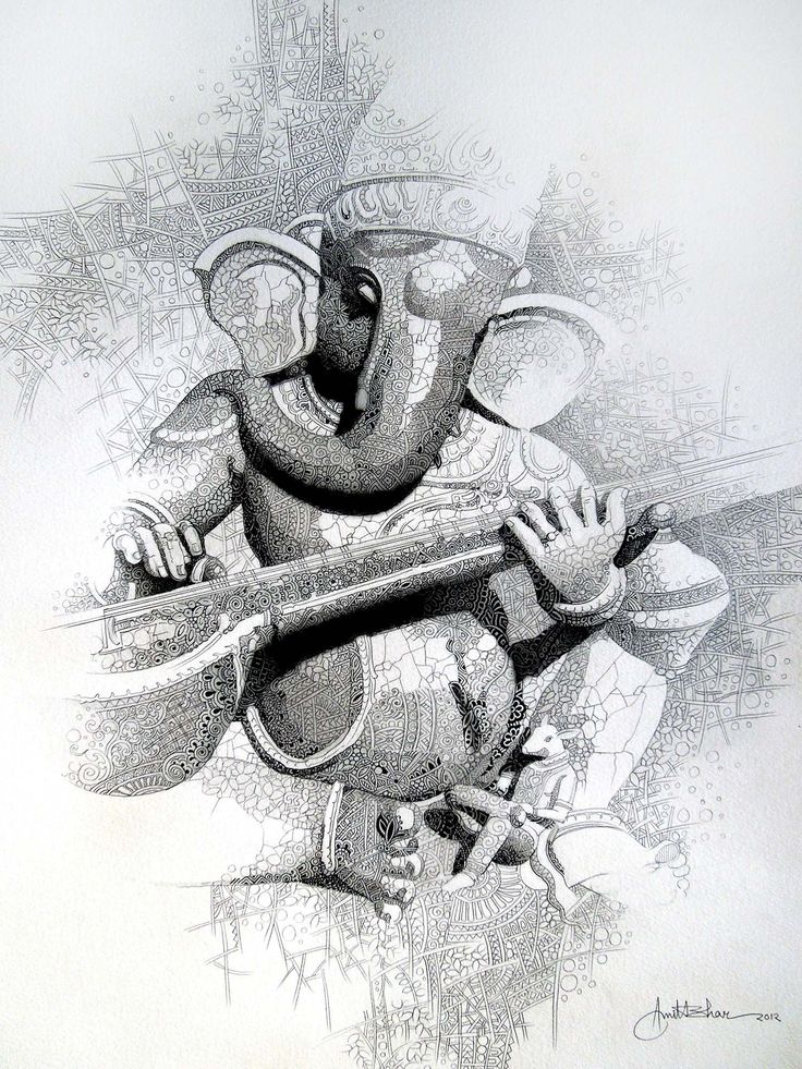 a pencil drawing of an elephant holding a guitar