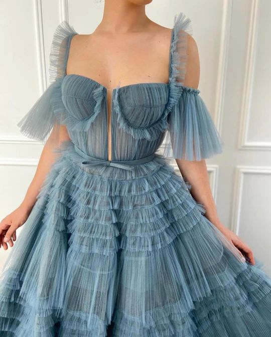 Ethereal Ruffled Gown | Teuta Matoshi Ruffles Gown, Prom Dresses Long Blue, Ruffles Bridesmaid Dresses, Teuta Matoshi, Ruffled Gown, Graduation Party Dresses, Ball Gowns Princess, Sweetheart Prom Dress, Couture Dress